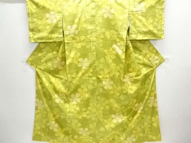 未使用品　花模様織り出し手織り紬着物